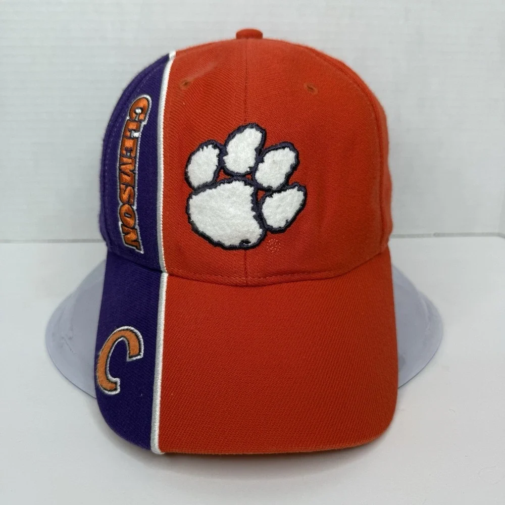 Clemson University Tigers Y2K Two Tone Spilt Adjustable Hat Cap NCAA Purple